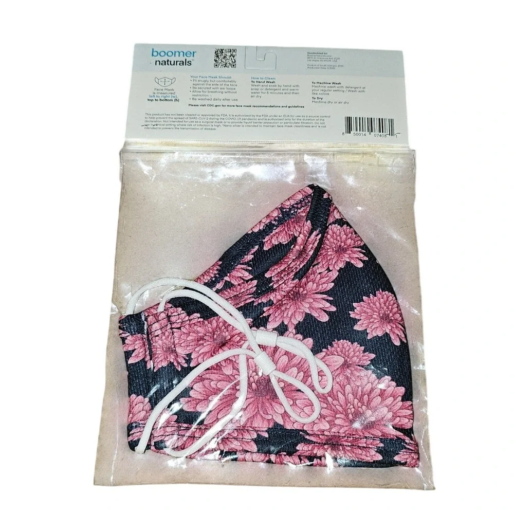 Boomer Naturals Reusable Face Mask Pink Floral Chrysanthemum Large 597-599